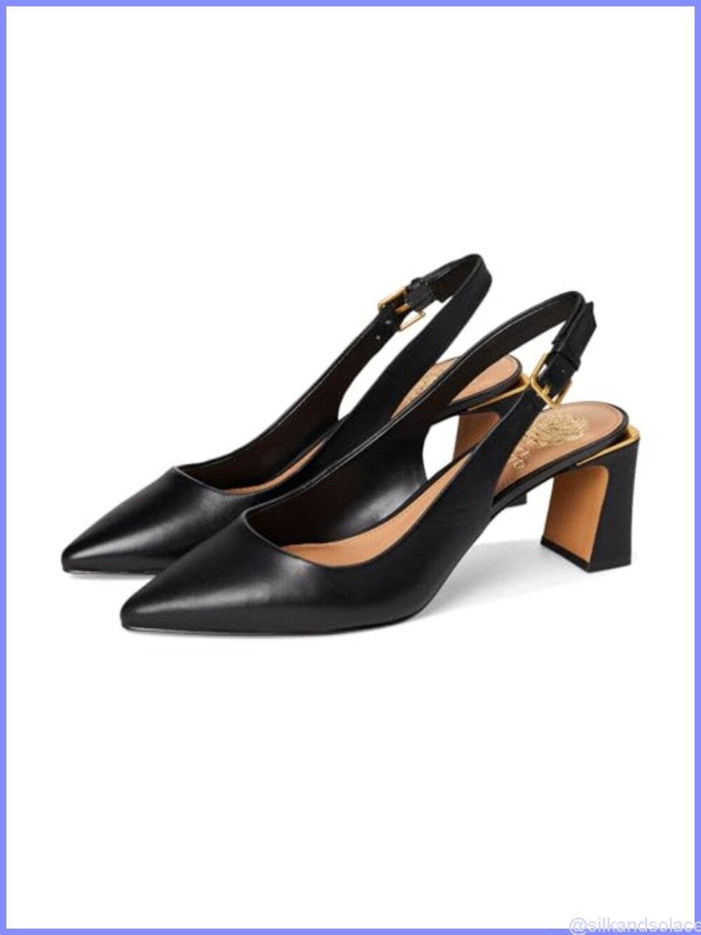 Leather Slingback Pointed Toe Block Heel Pump